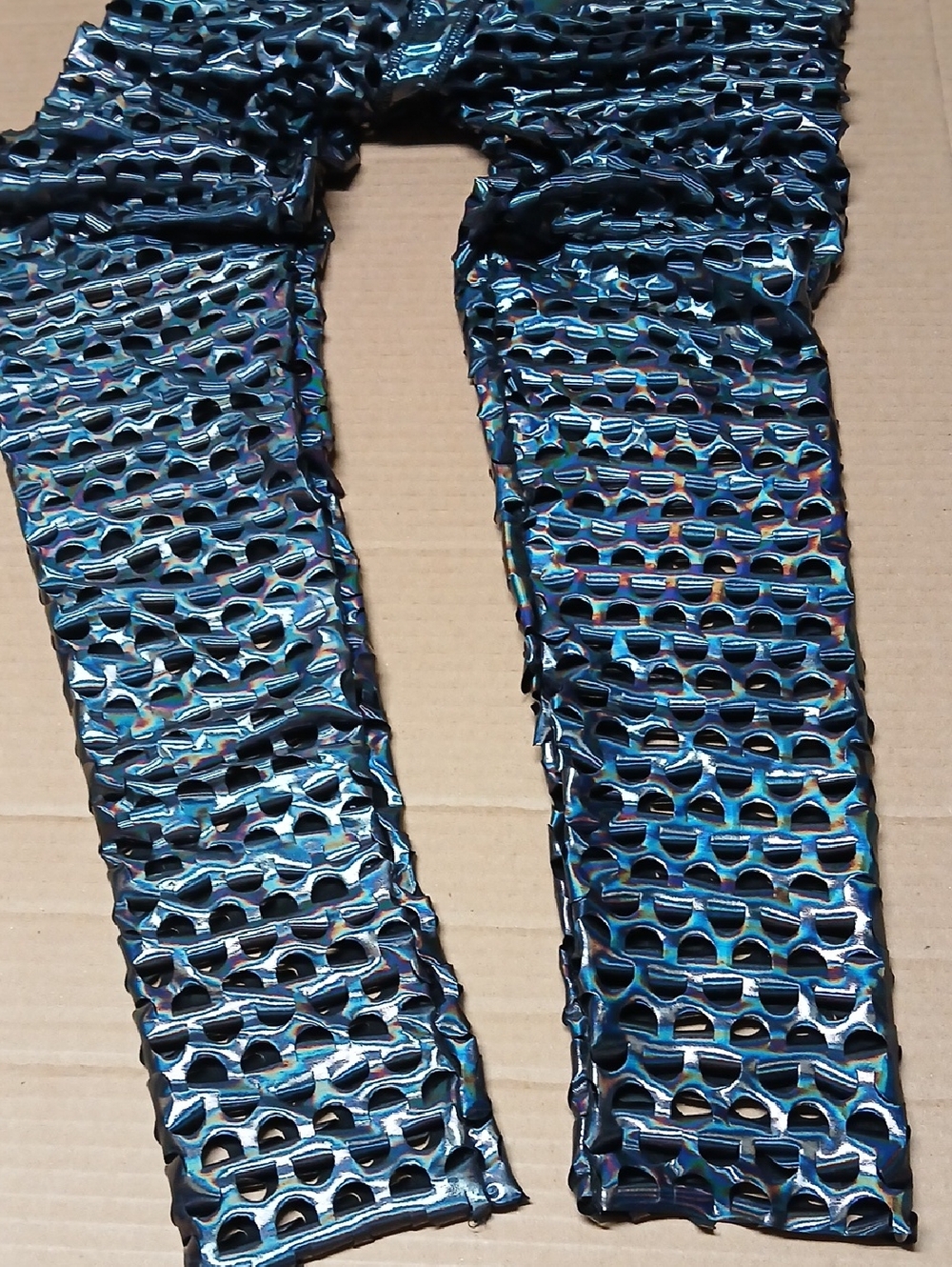 Silver Oil Slick Holographic Effect See-Through Cut-Out Pattern Rave Leggings M - Picture 7 of 9